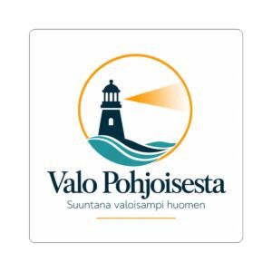 Majakka-logon kiss-cut-tarra — ”Valo Pohjoisesta” -merenkulkutarra